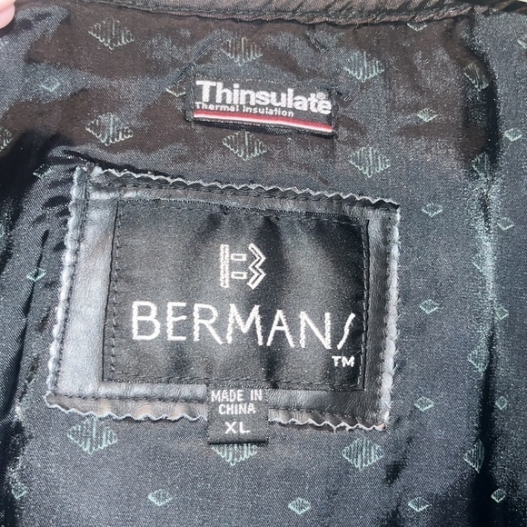 VINTAGE black leather lined Moto biker bomber jacket size XL Bermans - Picture 13 of 16